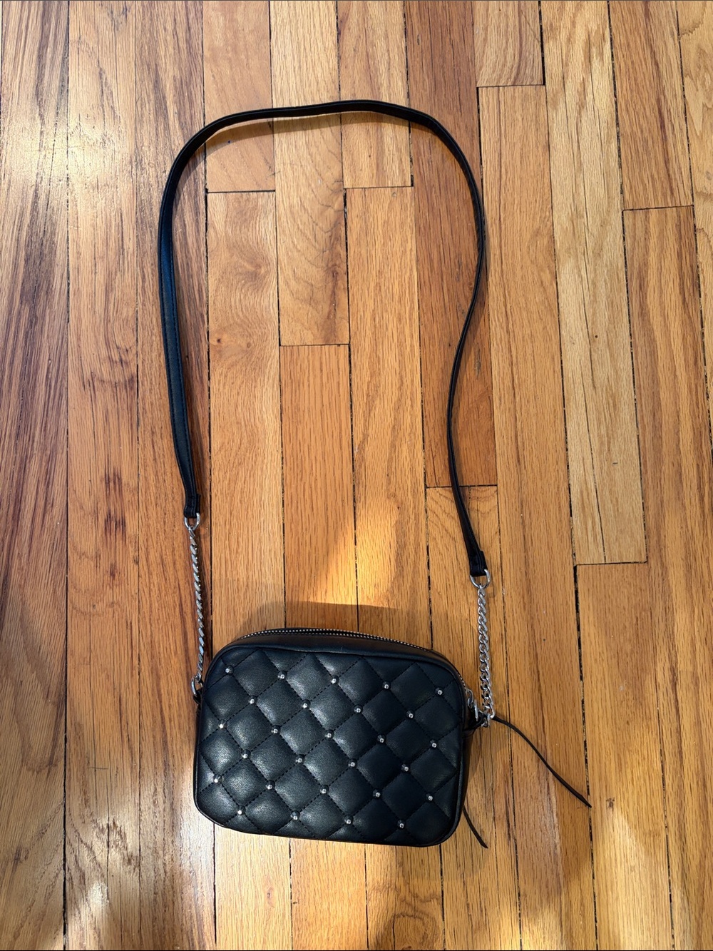 Black Quilted Crossbody Bag with Chain Strap